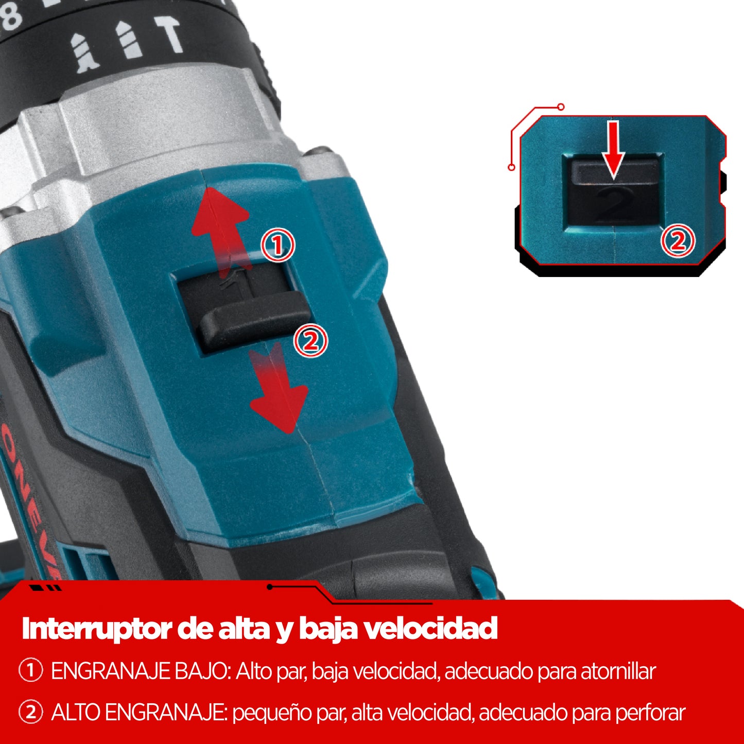 Taladro inalámbrico Onevan de 1/2 Chuck Metálico de 21V