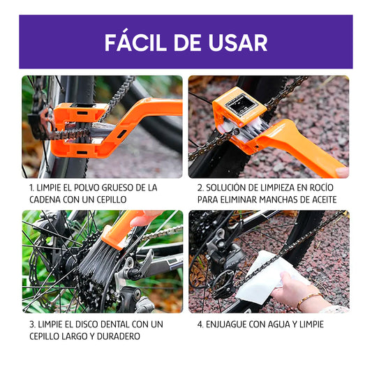Kit de Limpieza de Cadena – 4 Cepillos para Bicicletas y Motocicletas