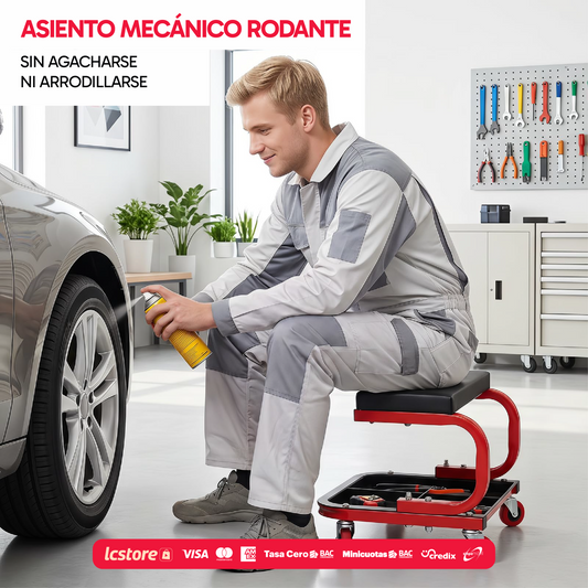 Asiento Mecánico Rodante con Cajón Organizador y Bandeja de Servicio (330 lbs / 150 kg)