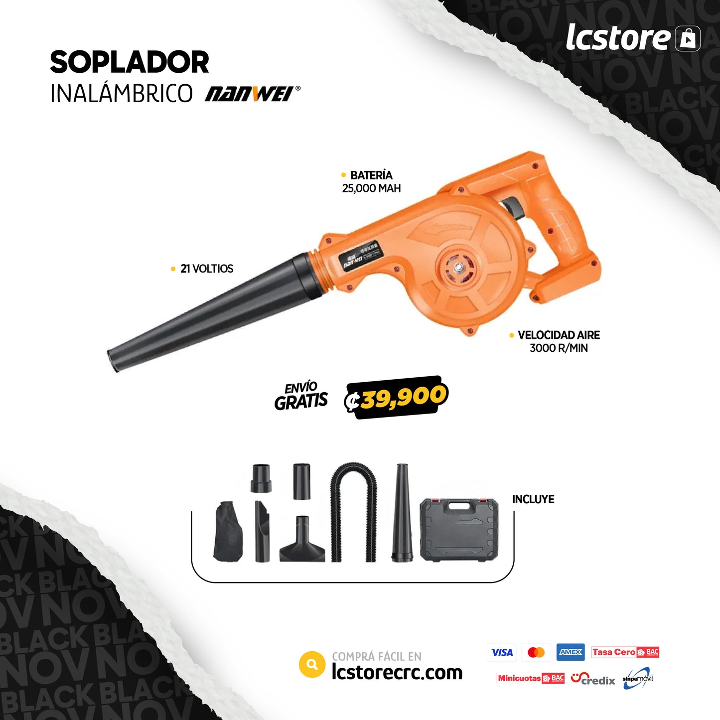 Soplador Inalámbrico de 21 voltios Nanwei