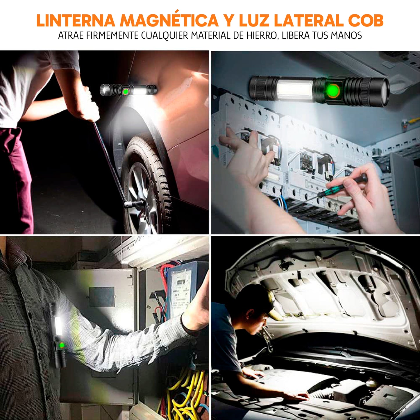 Pack de 2 Linternas LED Recargables – Linterna Táctica Magnética con Zoom, Impermeable y Recargable por USB