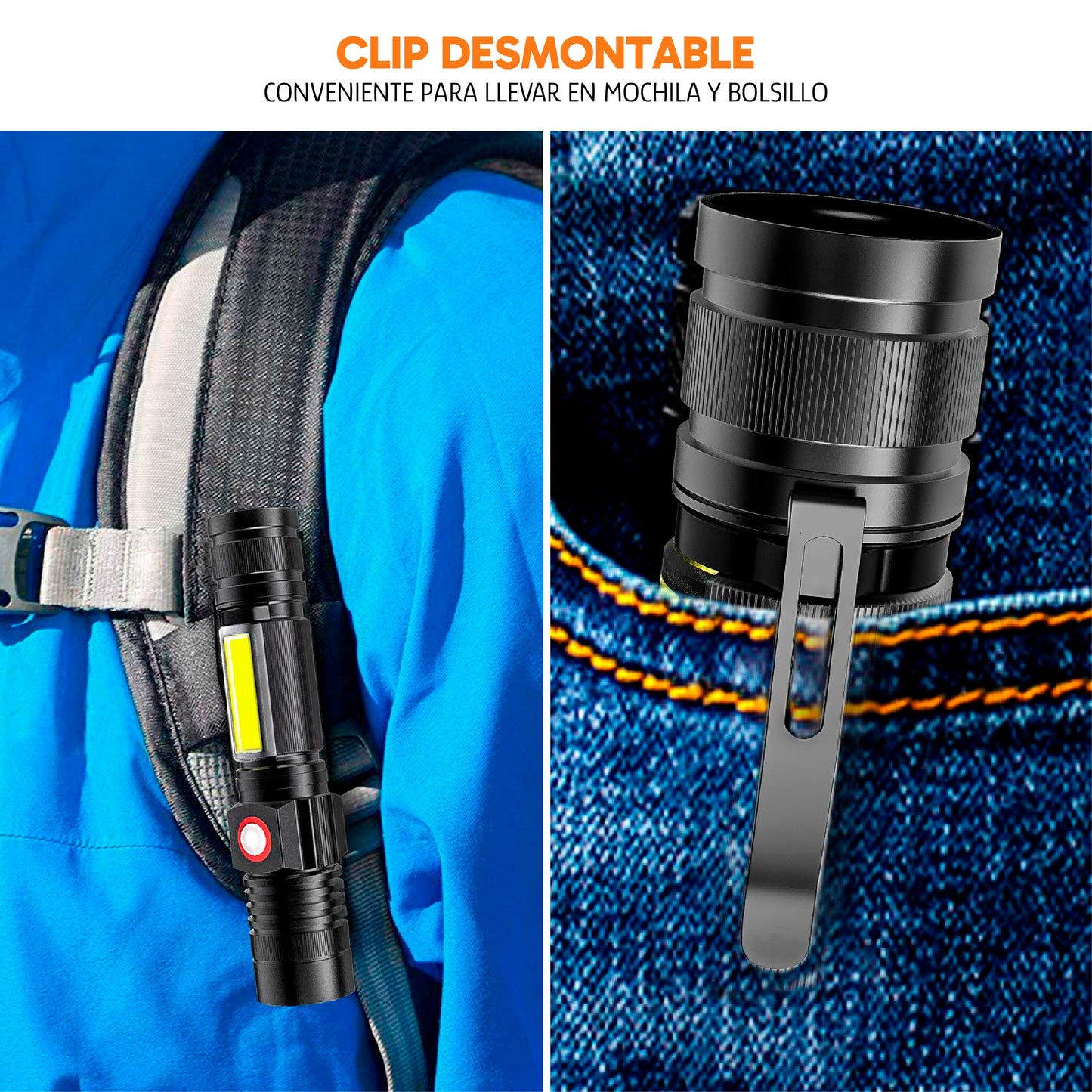 Pack de 2 Linternas LED Recargables – Linterna Táctica Magnética con Zoom, Impermeable y Recargable por USB