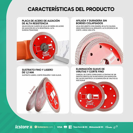 Pack de 5 Discos Diamantados de 4.5 pulgadas para porcelanato, cerámica y más