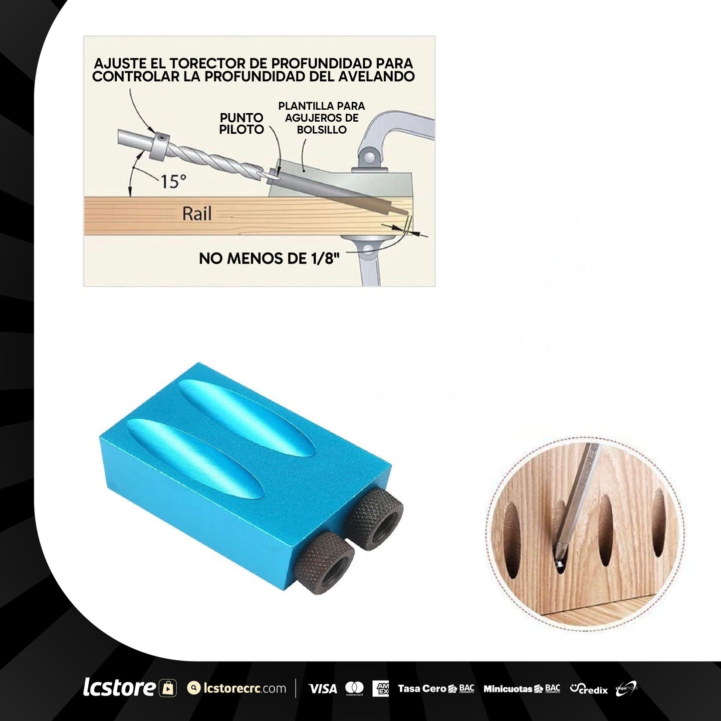 Plantilla de Agujero de Bolsillo 15 Piezas – Taladro de clavija 15° - Pocket Hole Jig