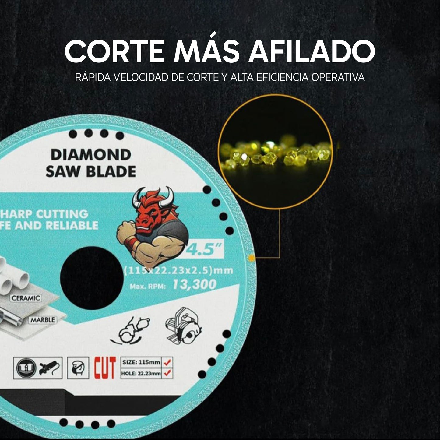 Set de 5 Discos de Diamante 4 1/2” – Corte Multiusos para Metal, Piedra, Mármol, Porcelanato, y más