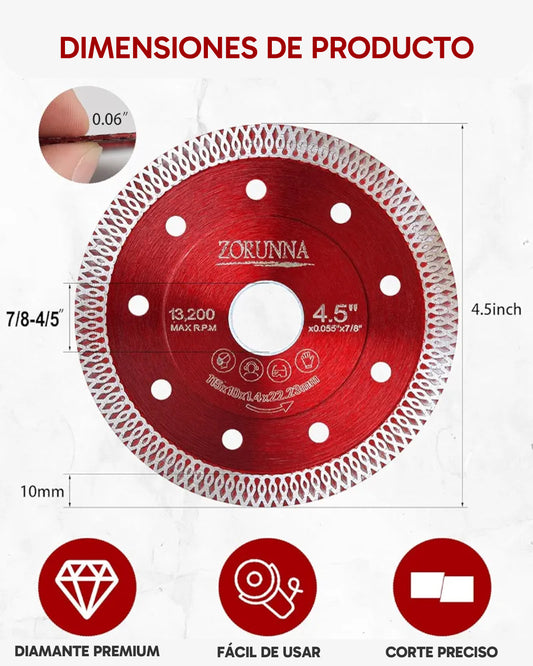 Juego de 5 Discos de Diamante para Amoladora 4.5"