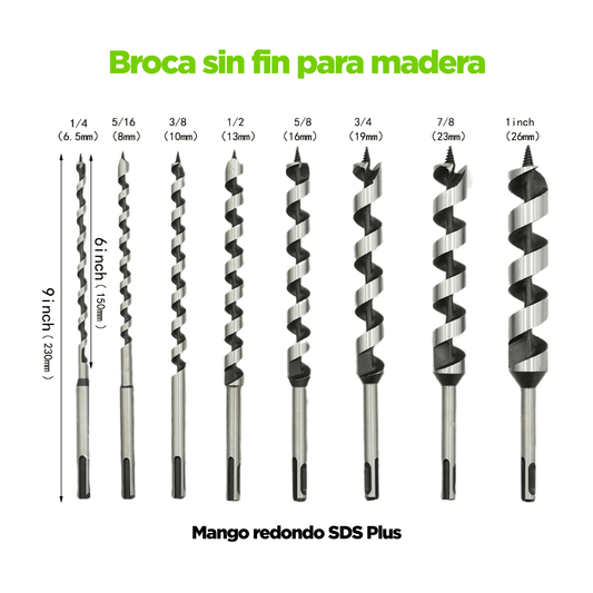 Juego de 8 brocas de taladro para madera de 9 pulgadas de largo