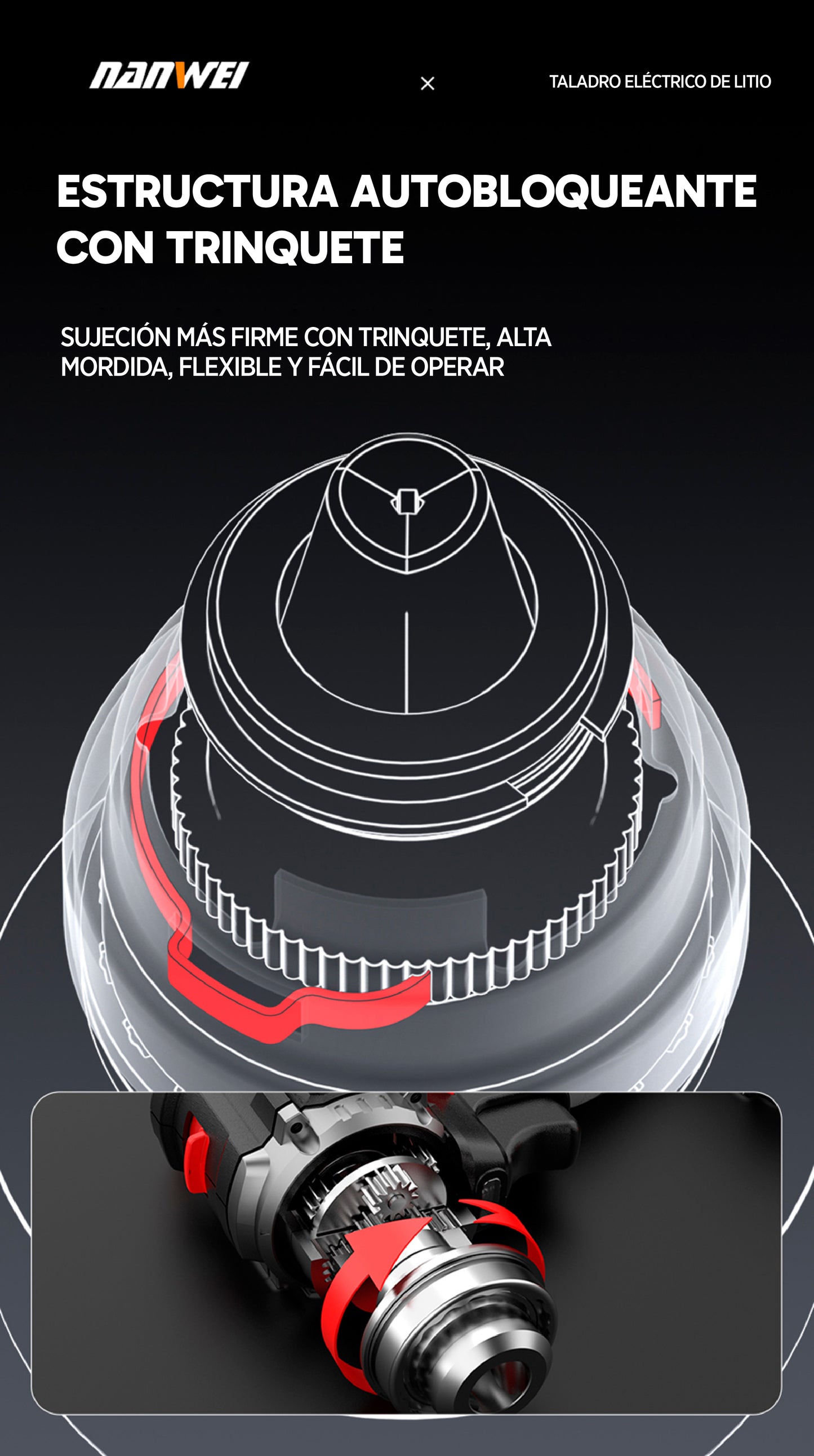 Taladro Inalámbrico NANWEI 100NM - 5.0Ah con Accesorios, Caja y 2 Baterías