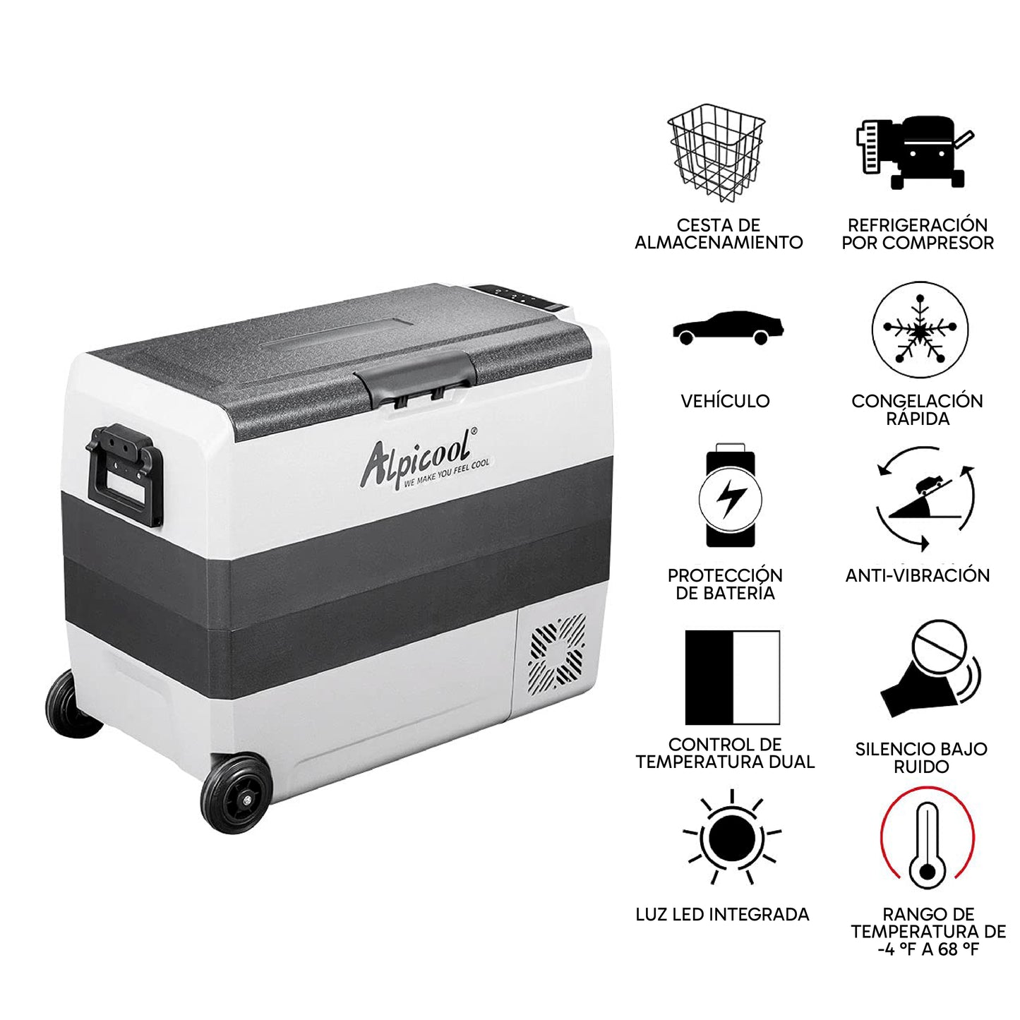 Refrigerador Portátil Alpicool T60 – 60L | 12V y 110V | Congelador y Doble Control de Temperatura