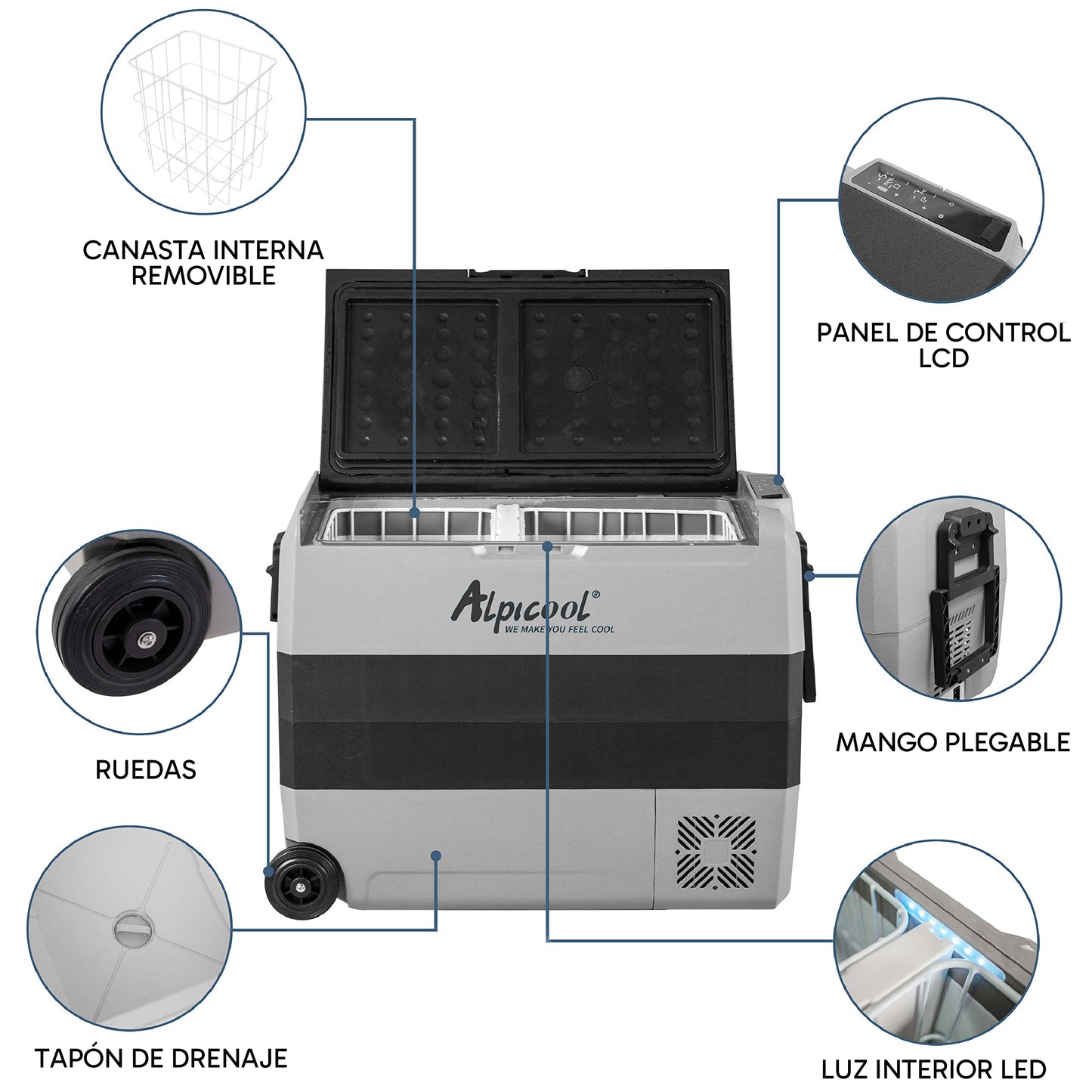 Refrigerador Portátil Alpicool T60 – 60L | 12V y 110V | Congelador y Doble Control de Temperatura