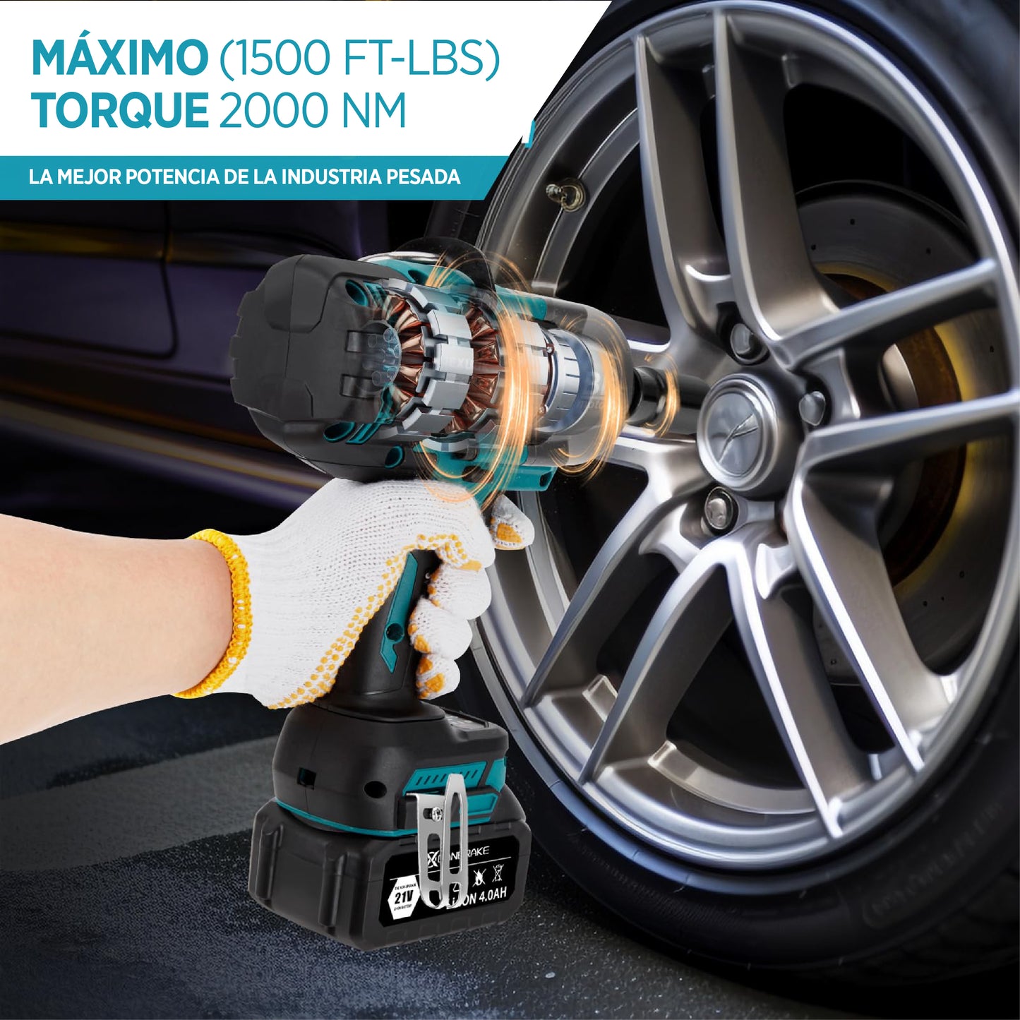 Taladro de Impacto Inalámbrico 3/4" – 2000Nm con 2 Baterías, Estuche y Accesorios