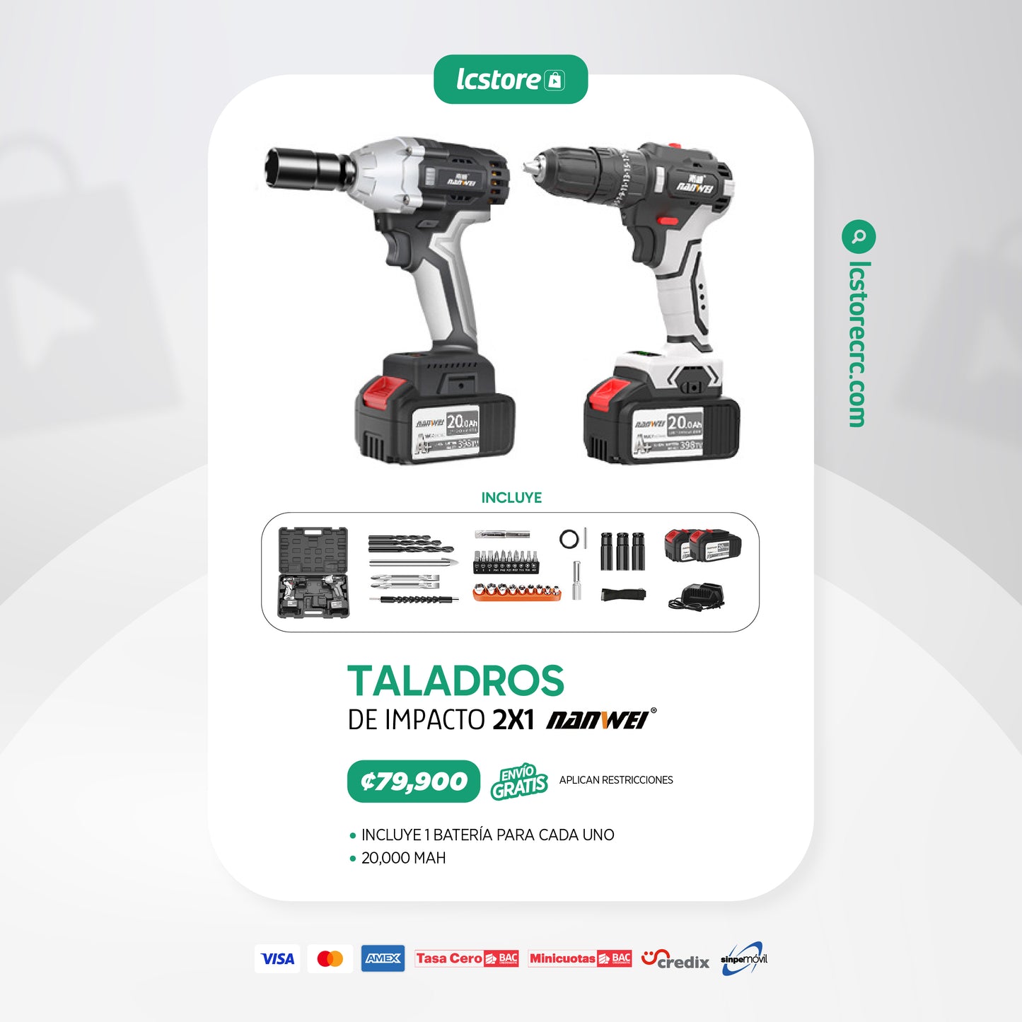Combo de Taladro Impacto 330NM + Taladro Inalambrico 150NM NANWEI