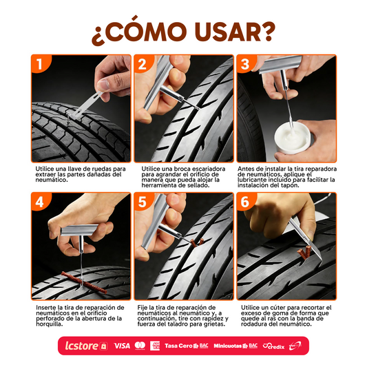 Kit de Reparación de Llantas Tubeless Profesional con Estuche (62 Piezas)