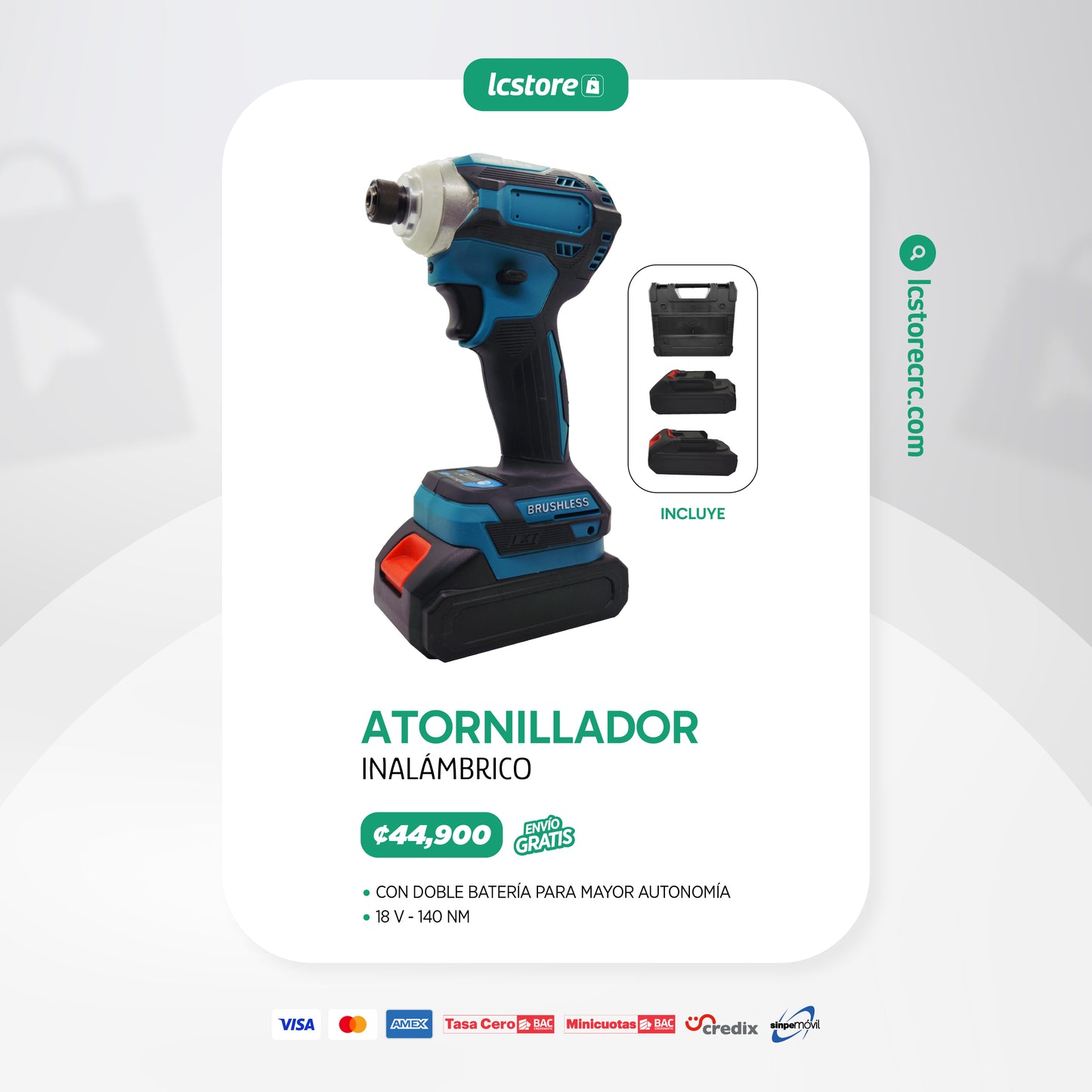 Atornillador Inalámbrico de 18V con 2 Baterías