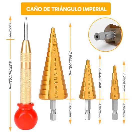 Juego de 26 Brocas Combinadas para Taladro – Brocas de Pagoda, Avellanadas, Biseladas y Más