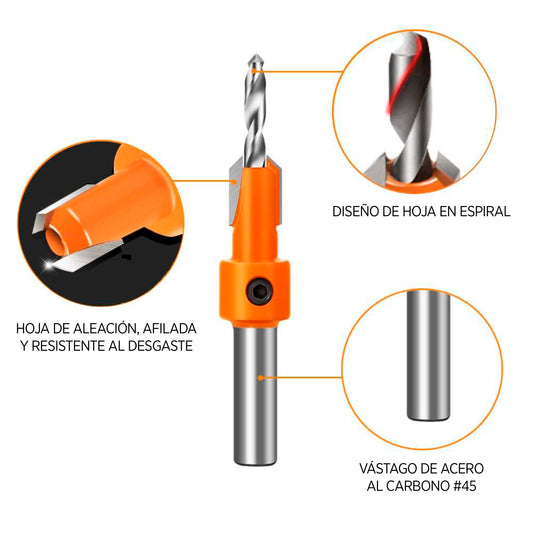 Juego de brocas avellanadores de 8mm espiga