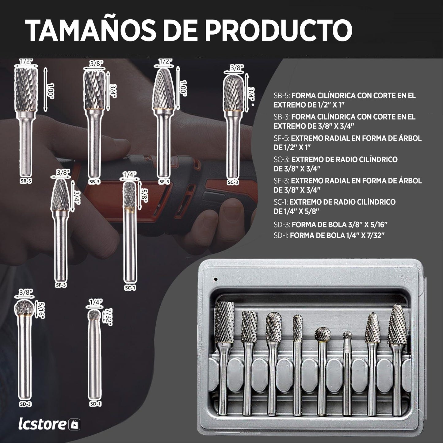 Set de 8 Fresas Rotativas de 1/4