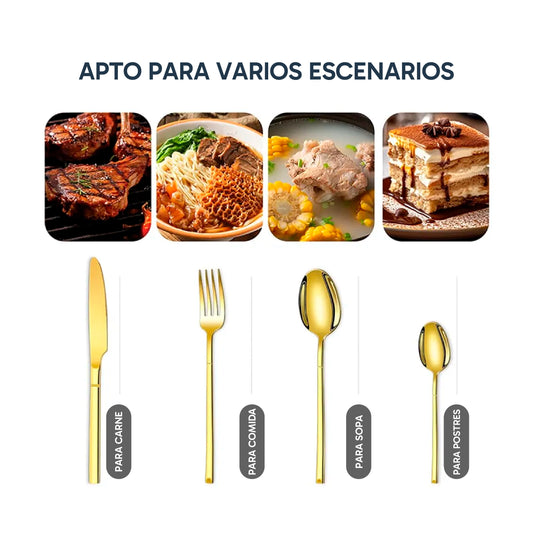 Juego de Cubiertos de Acero Inoxidable de 30 Piezas – Diseño Elegante en Color Dorado