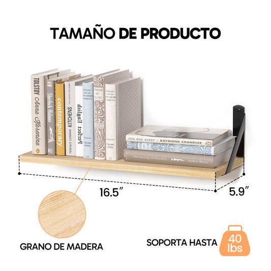 Juego de 4 estantes flotantes de madera para pared con soporte negro