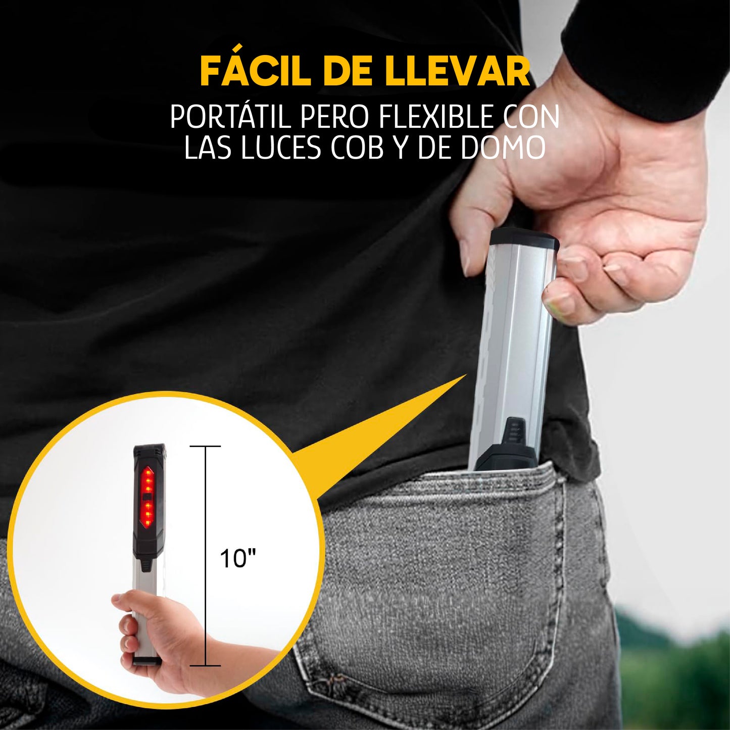 Pack de 2 Luces de Trabajo LED Recargables – 4 Modos, Luz de Emergencia Roja, Banco de Energía y Base Magnética