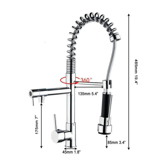Grifo de cocina con rociador de acero inoxidable