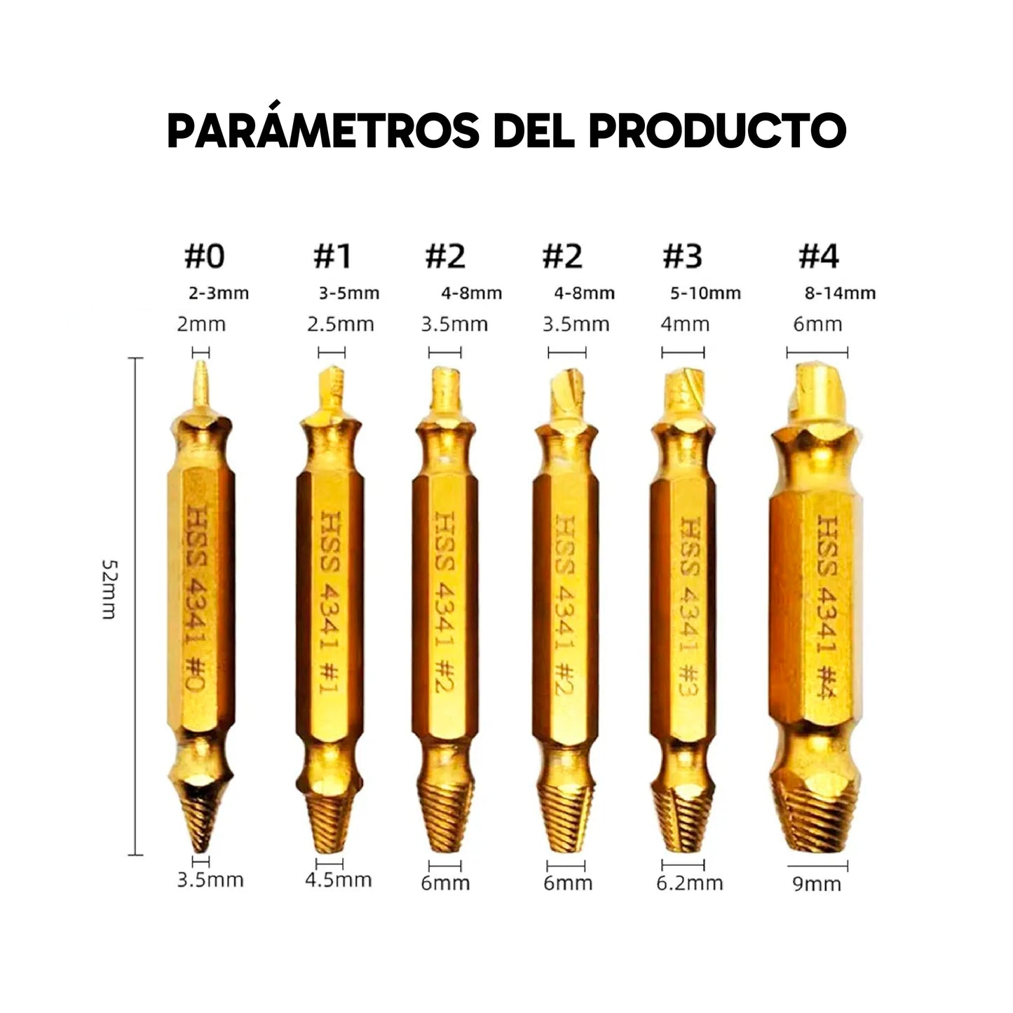 Kit de Extractor de Tornillos y Pernos – 6 Piezas de Acero HSS