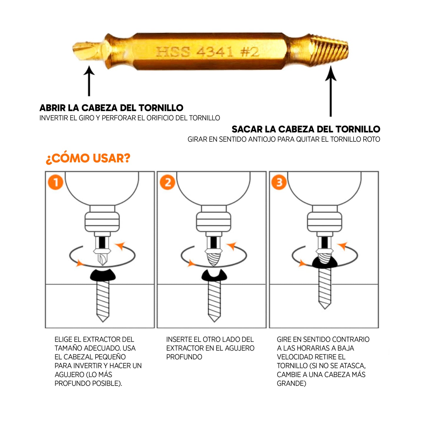 Kit de Extractor de Tornillos y Pernos – 6 Piezas de Acero HSS