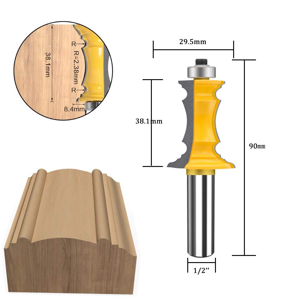 Juego de fresas para router de Puerta de Armario – 2 Piezas, Vástago 1/2"