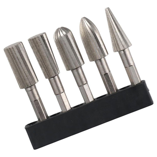 Juego de 5 Brocas/Fresas de Desbarbado de Acero de Alta Velocidad – Molinillo Giratorio para Carpintería, Pulido y Rebabas