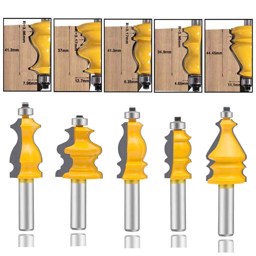 Juego de fresas router de Moldeo Arquitectónico – 5 Piezas, Vástago 1/2"