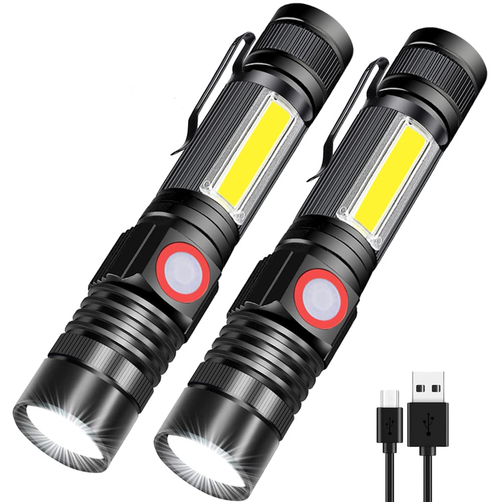 Pack de 2 Linternas LED Recargables – Linterna Táctica Magnética con Zoom, Impermeable y Recargable por USB