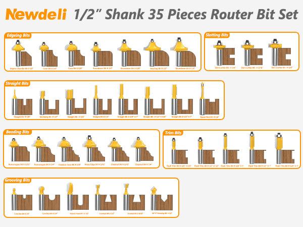 Kit de 35 fresas router de 1/2