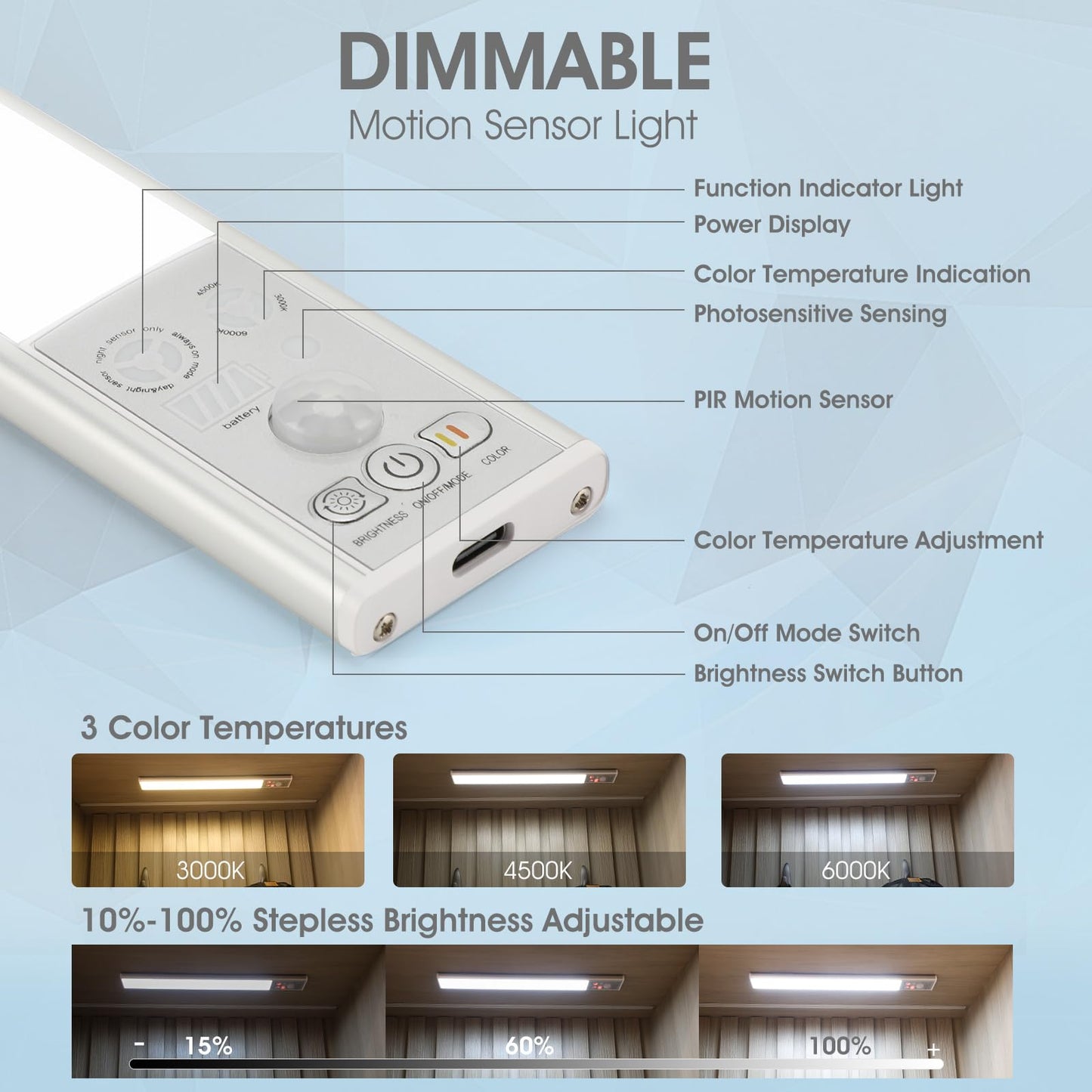Pack de 2 Luces LED Ocultas Recargables con Sensor de Movimiento