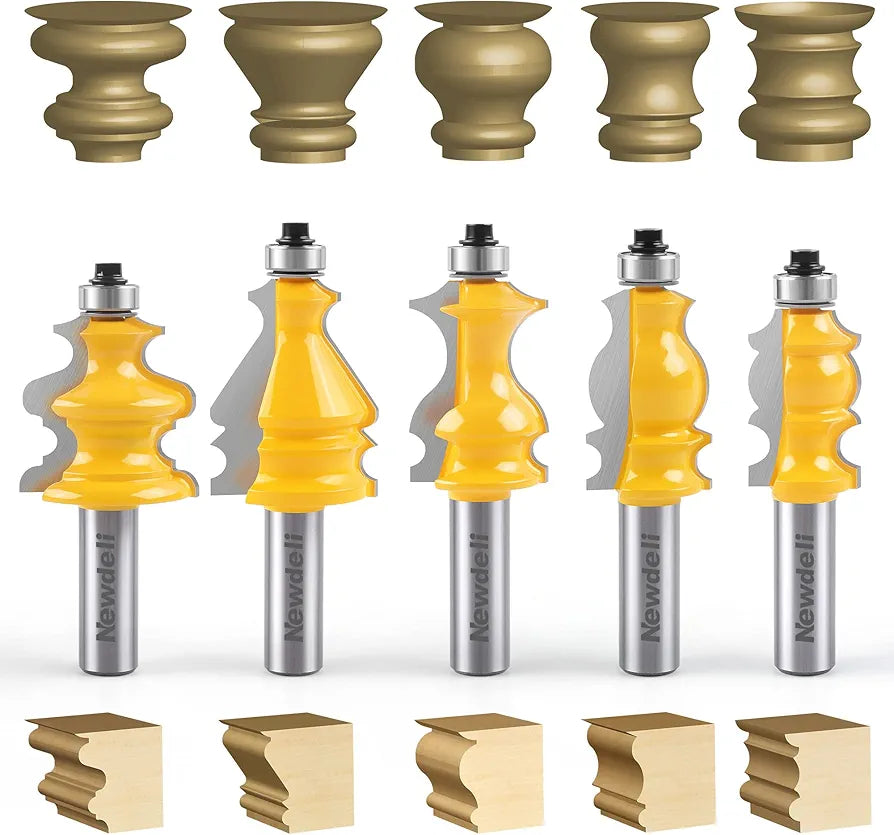 Juego de fresas router de Moldeo Arquitectónico – 5 Piezas, Vástago 1/2"