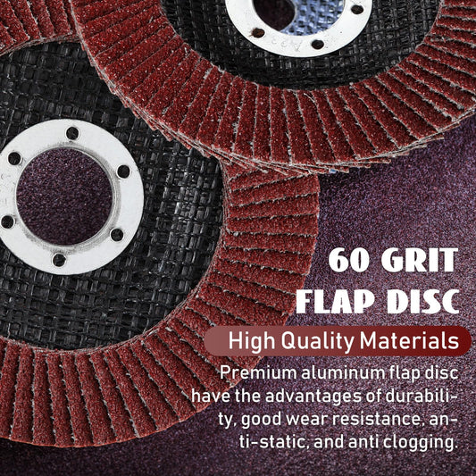 Juego de 20 discos flap para lijar de 4 pulgadas para esmeriladora, grano 60, madera y metal.