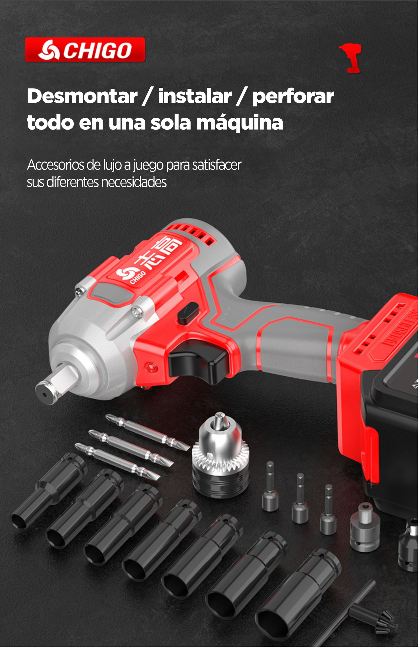 Taladro Impacto 380NM Chigo de 21 Voltios - 2 Baterías