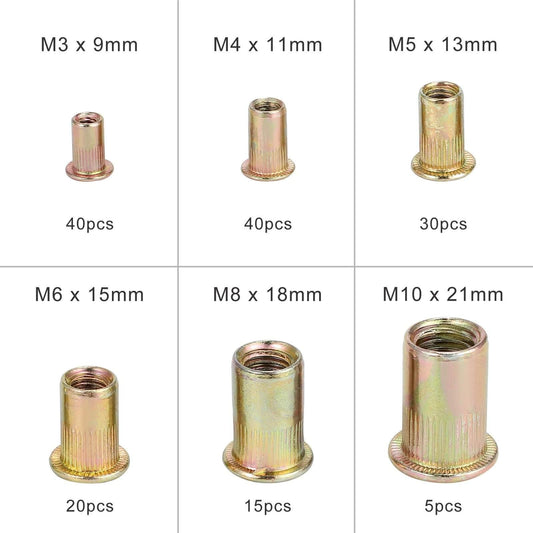 Kit surtido de tuercas de remache de 150 piezas