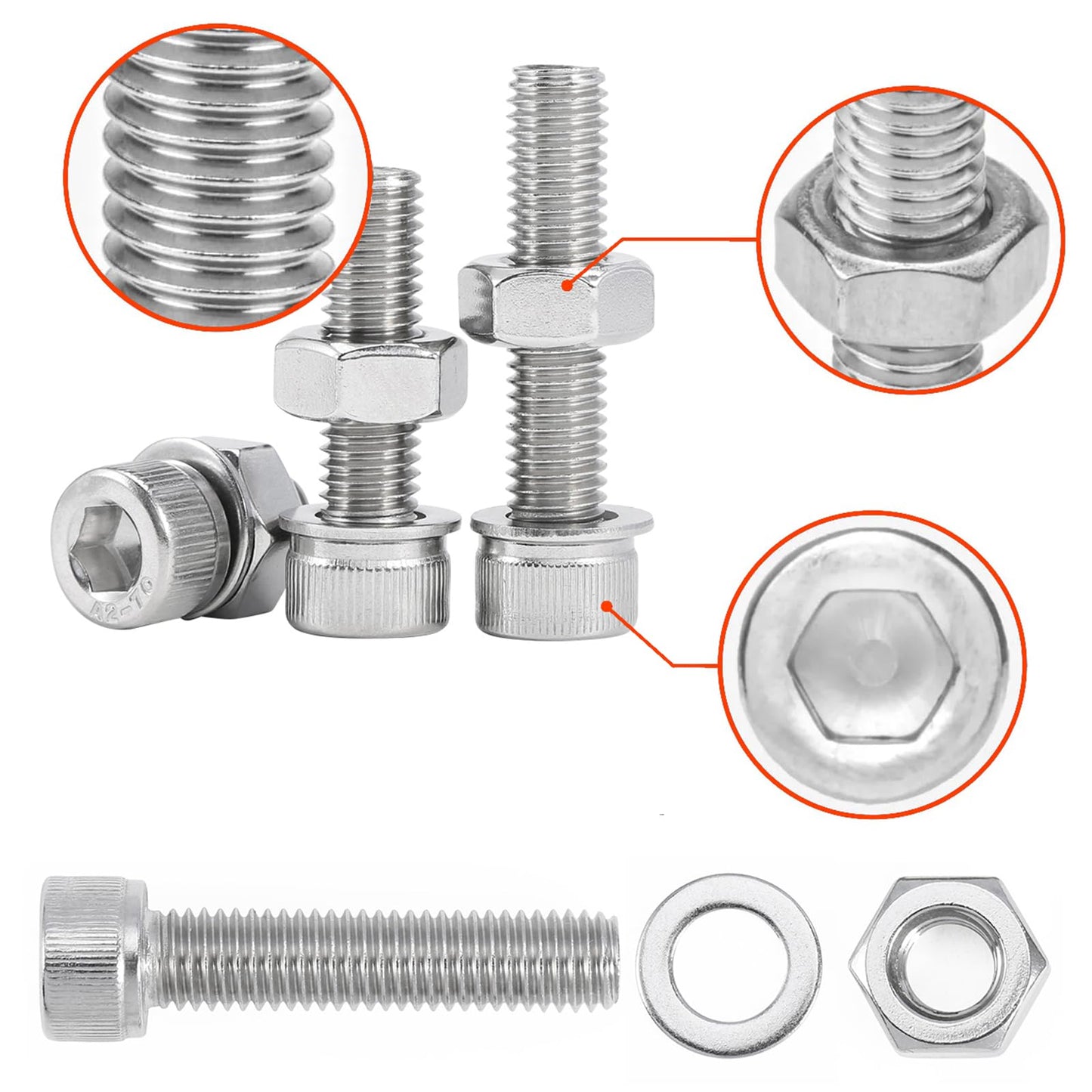 Kit de Tornillos Allen de Acero Inoxidable M2, M3, M4 (1080 Piezas)