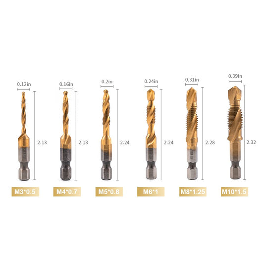 Juego de 6 brocas combinadas de titanio roscado