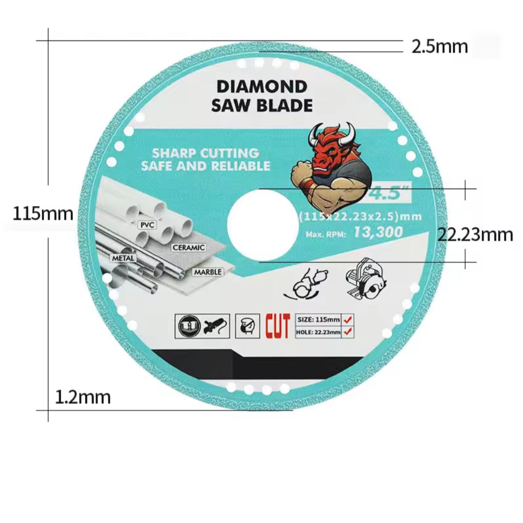 Set de 5 Discos de Diamante 4 1/2” – Corte Multiusos para Metal, Piedra, Mármol, Porcelanato, y más