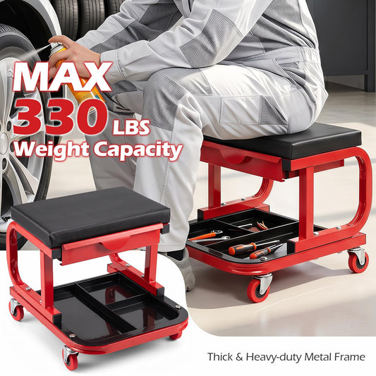 Asiento Mecánico Rodante con Cajón Organizador y Bandeja de Servicio (330 lbs / 150 kg)