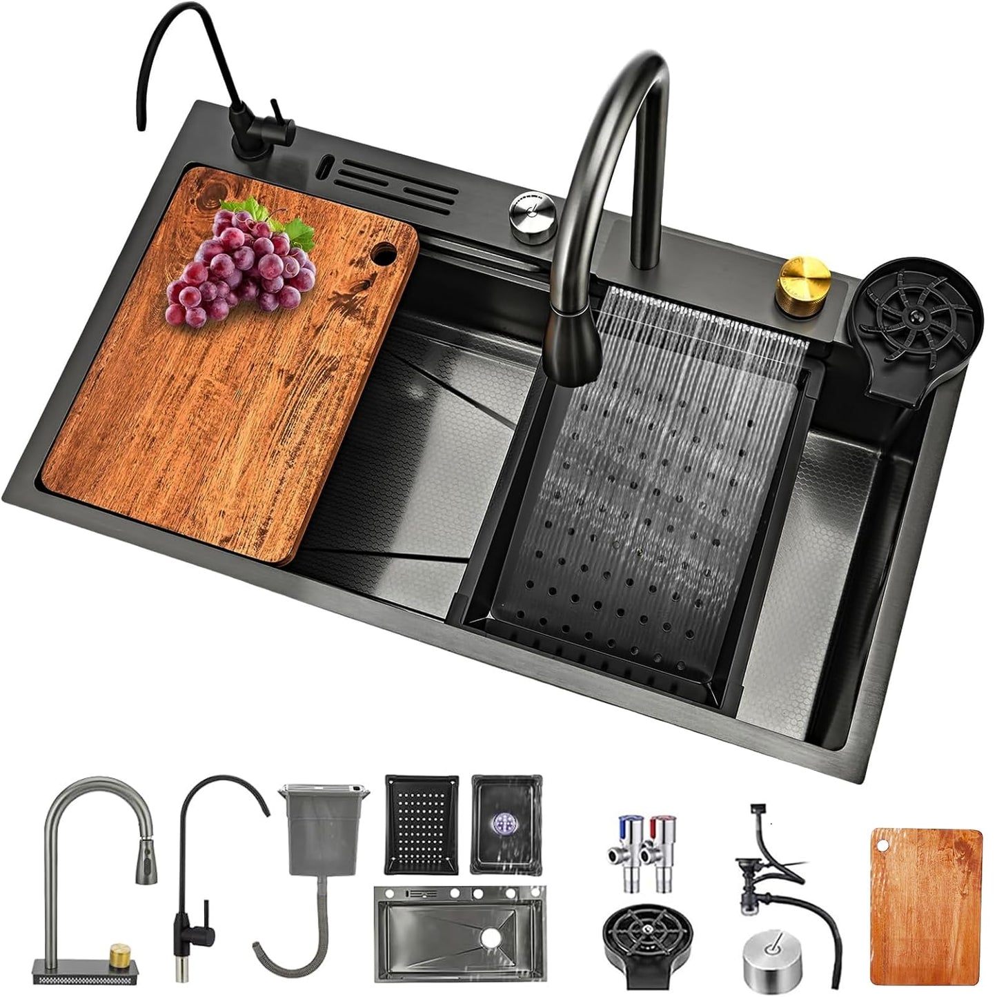 Fregadero de cocina con cascada de 85 x 45cm color negro-gris