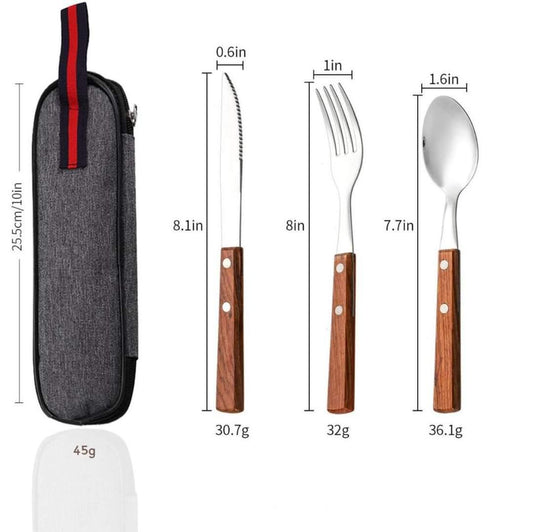 Juego de cubiertos portátiles mango de madera