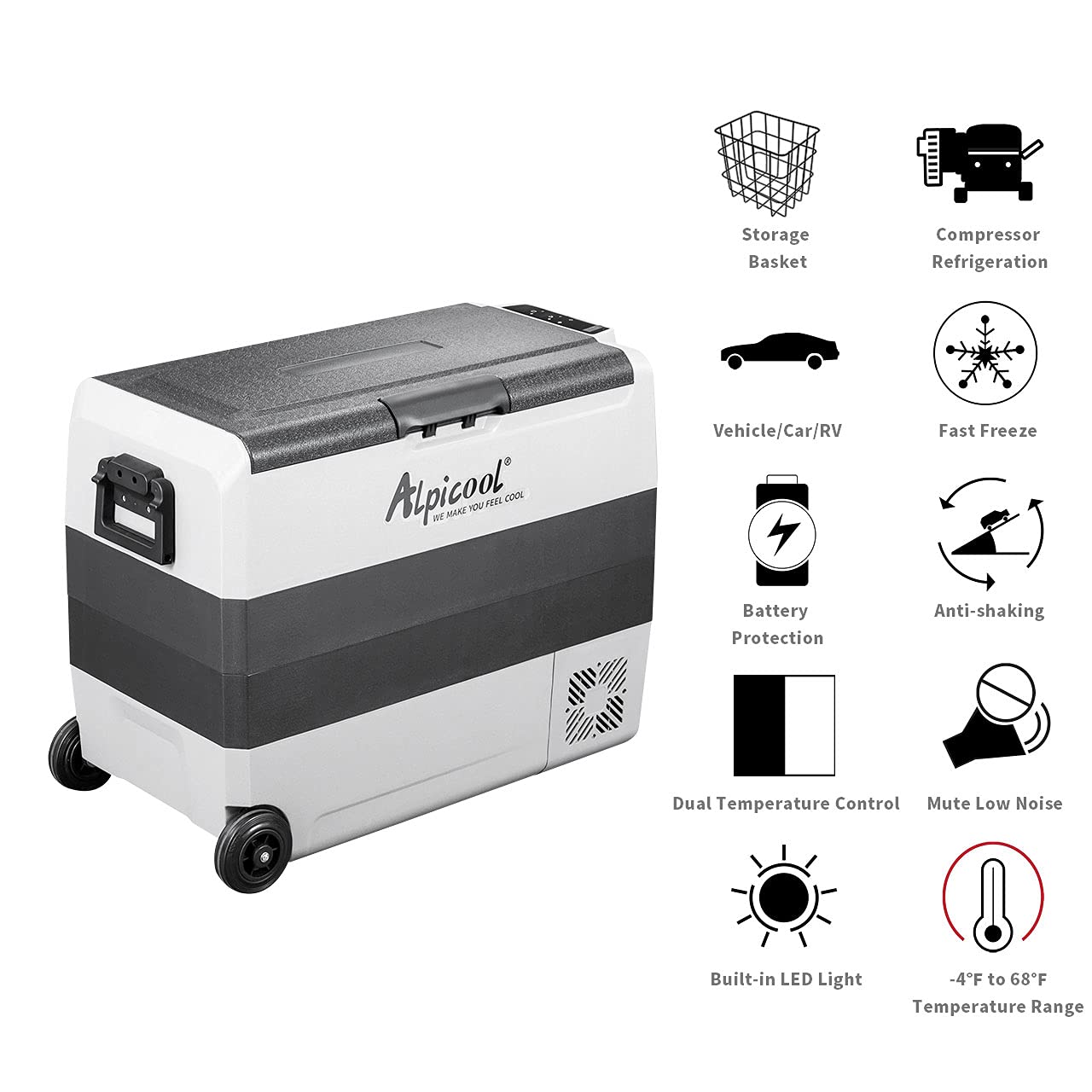 Refrigerador Portátil Alpicool T60 – 60L | 12V y 110V | Congelador y Doble Control de Temperatura
