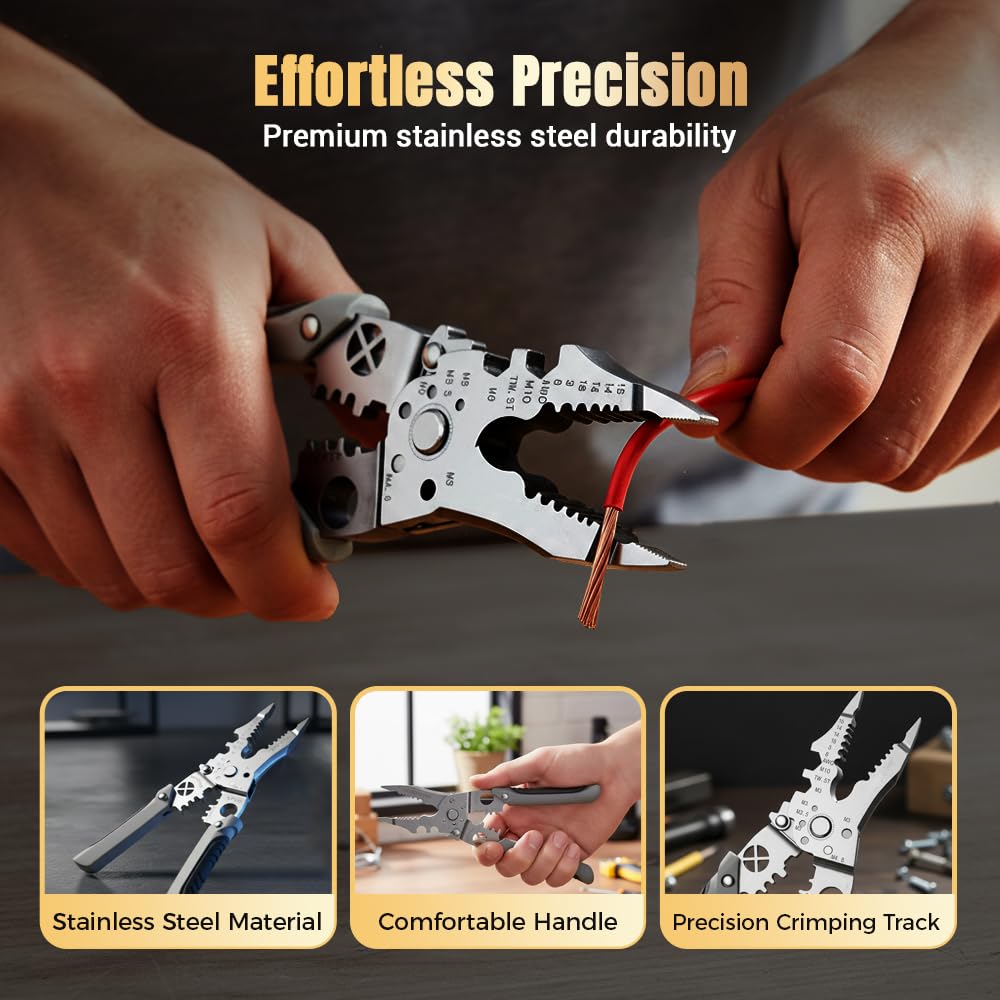 Pack de 2 Alicates Pelacables Multifunción 8 en 1 – Herramienta Eléctrica Profesional