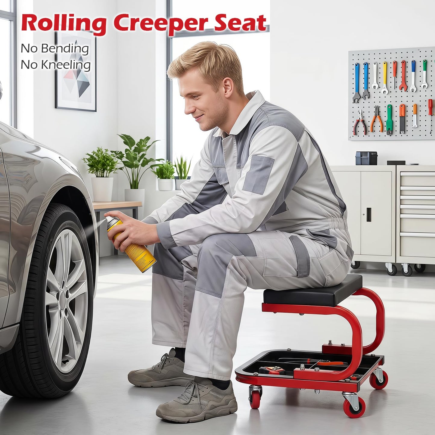 Asiento Mecánico Rodante con Cajón Organizador y Bandeja de Servicio (330 lbs / 150 kg)