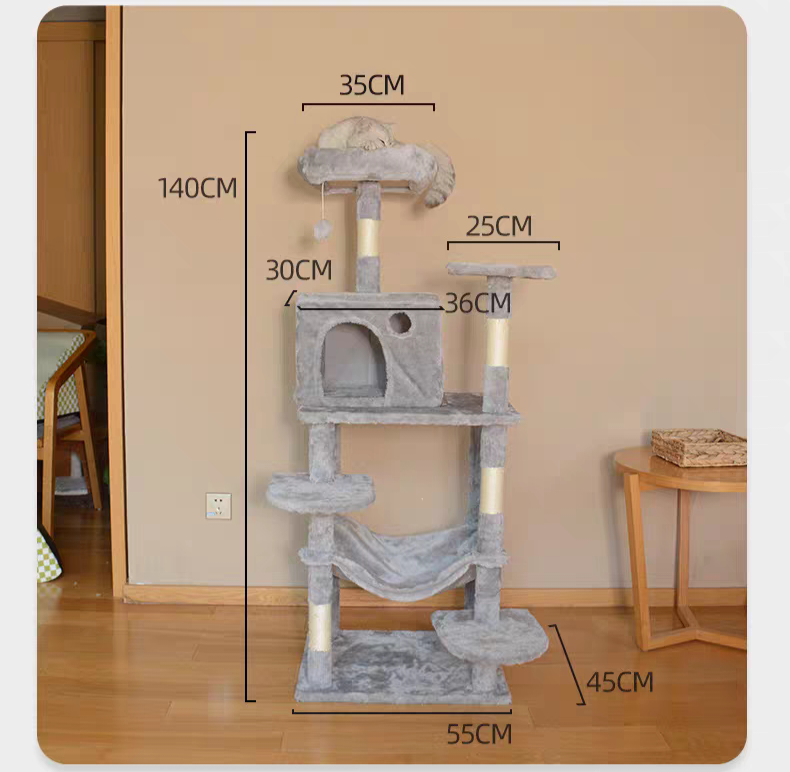 Árbol rascador multinivel para gatos de 140 cm