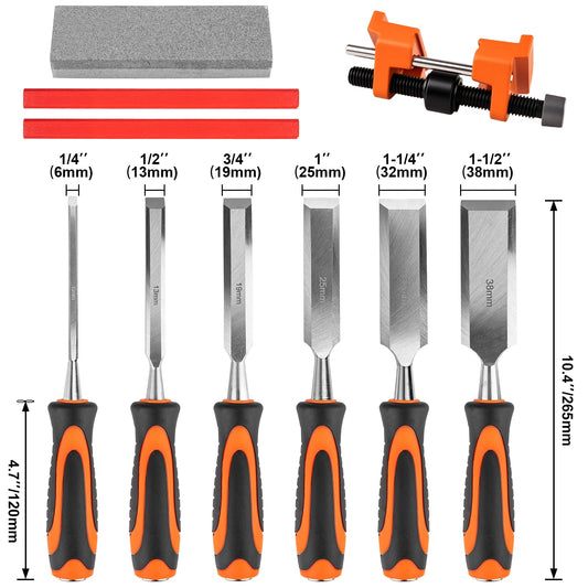 Kit Profesional de 6 Cinceles para Madera + Guía de Afilado