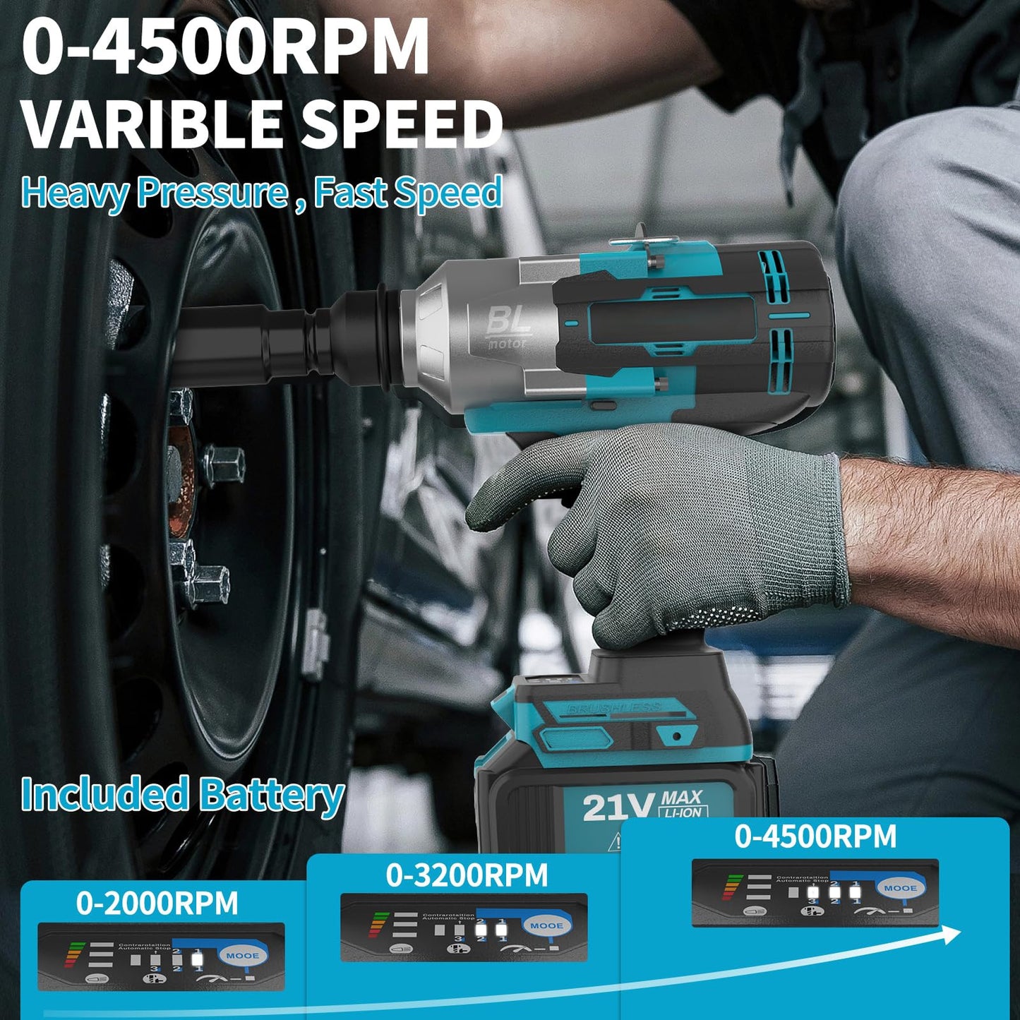 Taladro de Impacto Inalámbrico 3/4" – 2000Nm con 2 Baterías, Estuche y Accesorios