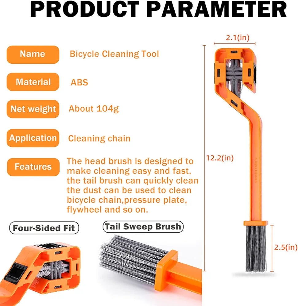 Kit de Limpieza de Cadena – 4 Cepillos para Bicicletas y Motocicletas